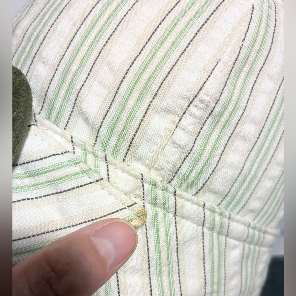 Anthro Hat Attack Green Stripe Cotton Cloche Hat w/ Suede Buckle - Picture 10 of 10